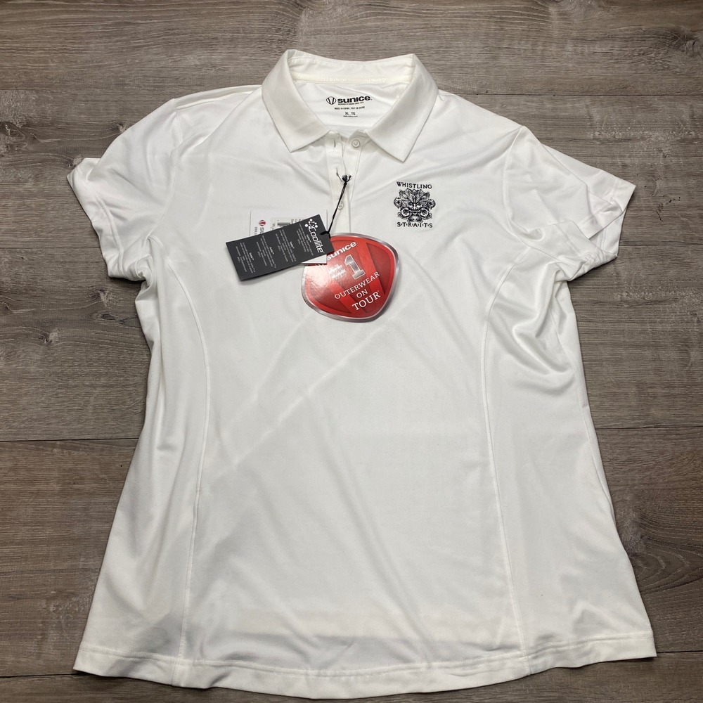 Sunice Polo Shirt Womens XL White Whistling Straits Golf Coollite Performance